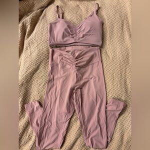 All In Motion Mauve Ruched Bra/Leggings Workout Set XS/S